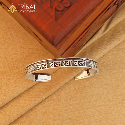 Handmade 925 Sterling silver Lord hanuman kada bracelet mantra bracelet "JAY BAJARANG BALI "Adjustable cuff kada cuff227