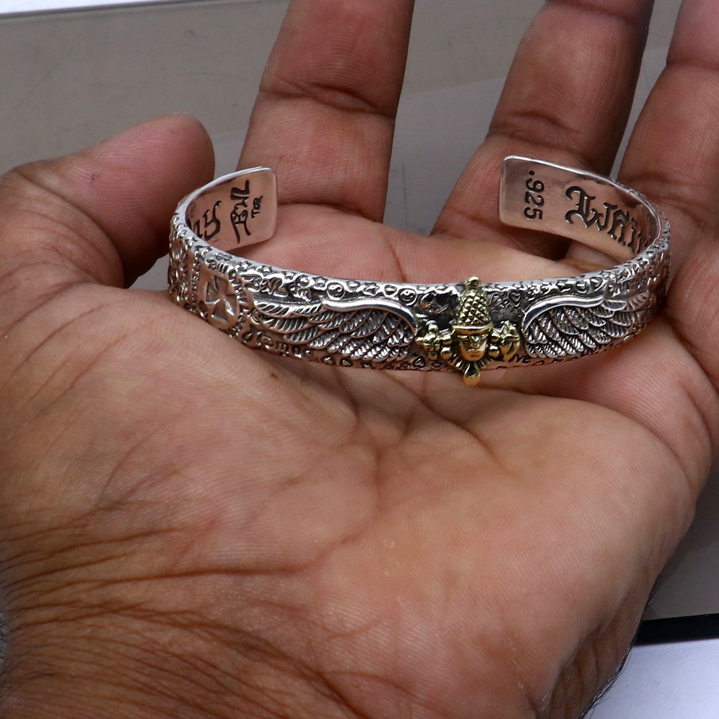 925 sterling silver handmade lord Venkateshwara/ Tirupati Balaji adjustable bangle bracelet kada unisex jewelry cuff241 - TRIBAL ORNAMENTS