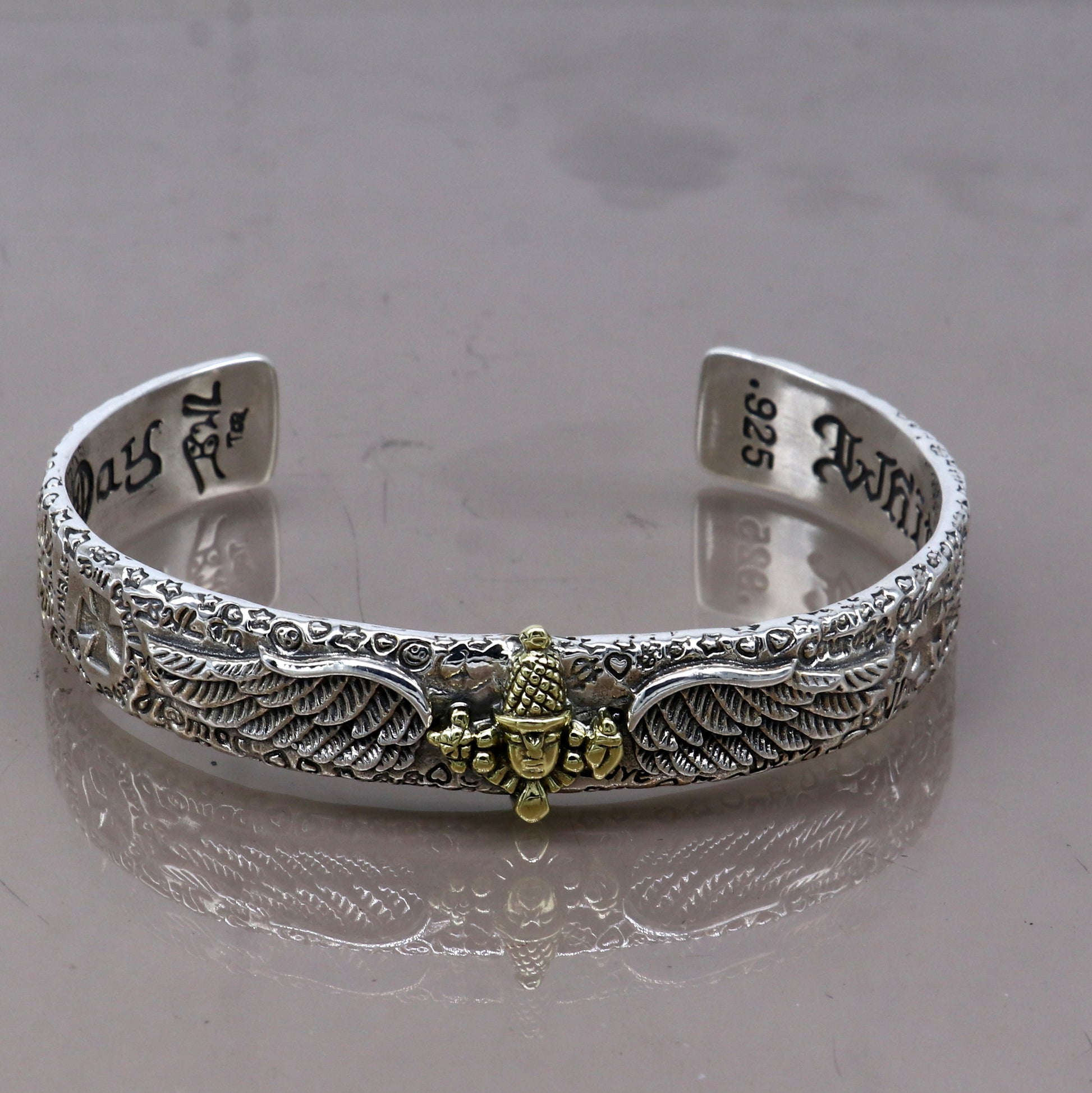 925 sterling silver handmade lord Venkateshwara/ Tirupati Balaji  adjustable bangle bracelet kada unisex jewelry cuff241 - TRIBAL ORNAMENTS