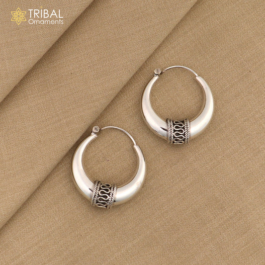 Vintage 925 sterling silver fabulous vintage plain design elegant hoops earrings kundal tribal belly dance brides maid dainty jewelry ear613