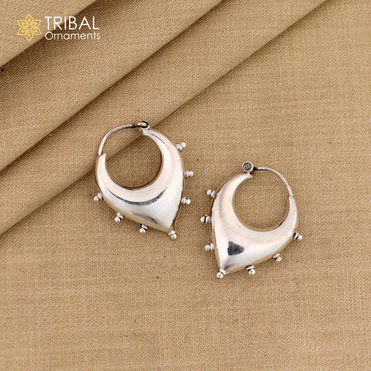 925 sterling silver handmade hoops earrings, vintage plain style dainty bali earrings, ethnic tribal earrings, belly dance jewelry ear625