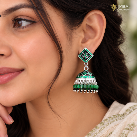 925 sterling silver minakari design Jhumka earring er345