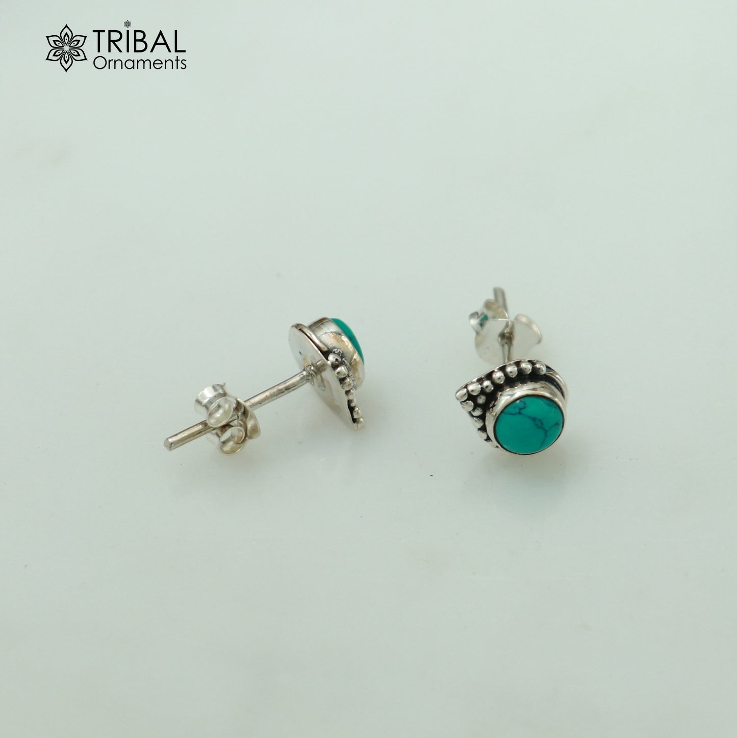 925 sterling silver round shape blue turquoise stone stud earring best unisex jewelry ER283