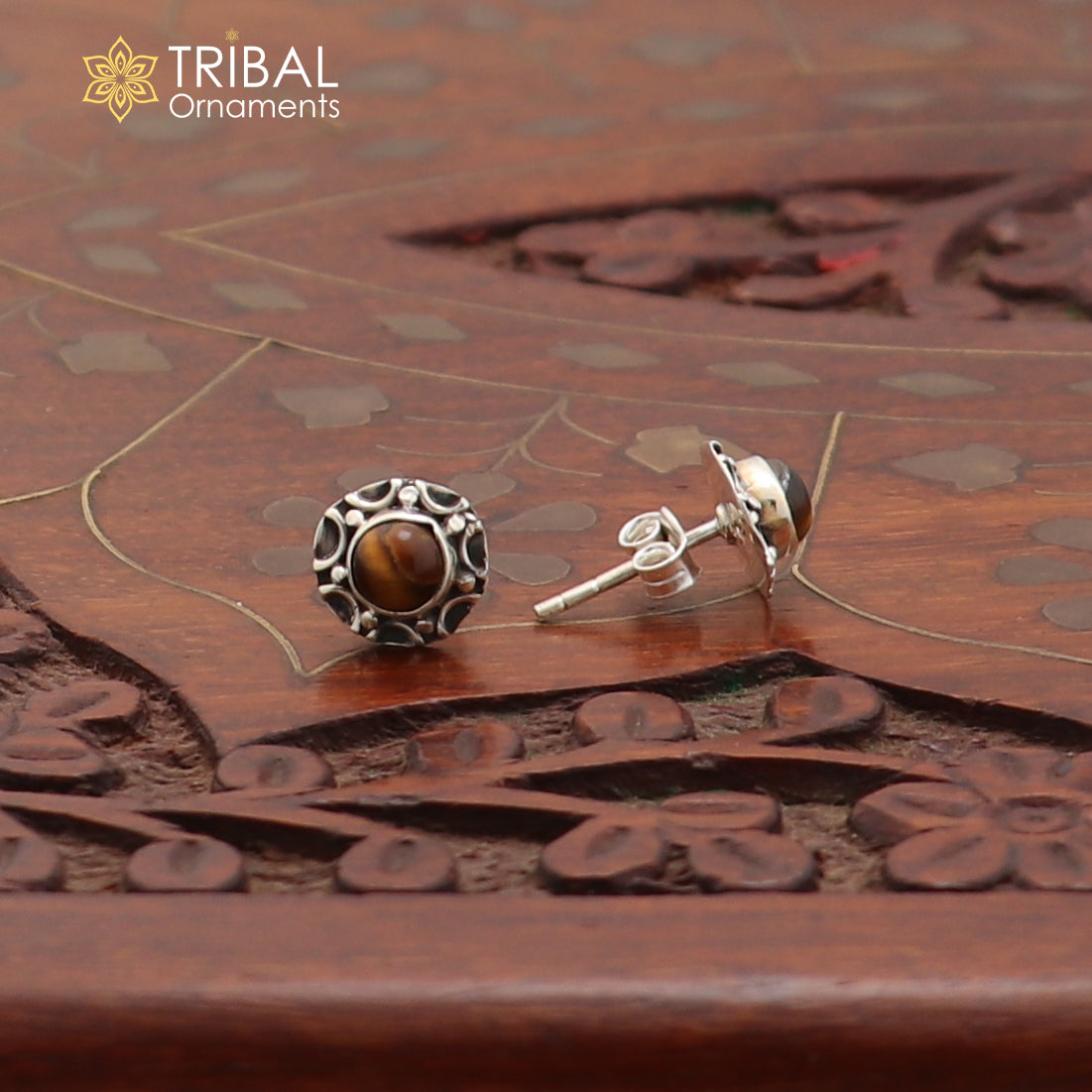 925 sterling silver round shape Tiger eyes stud earring best unisex jewelry ER287