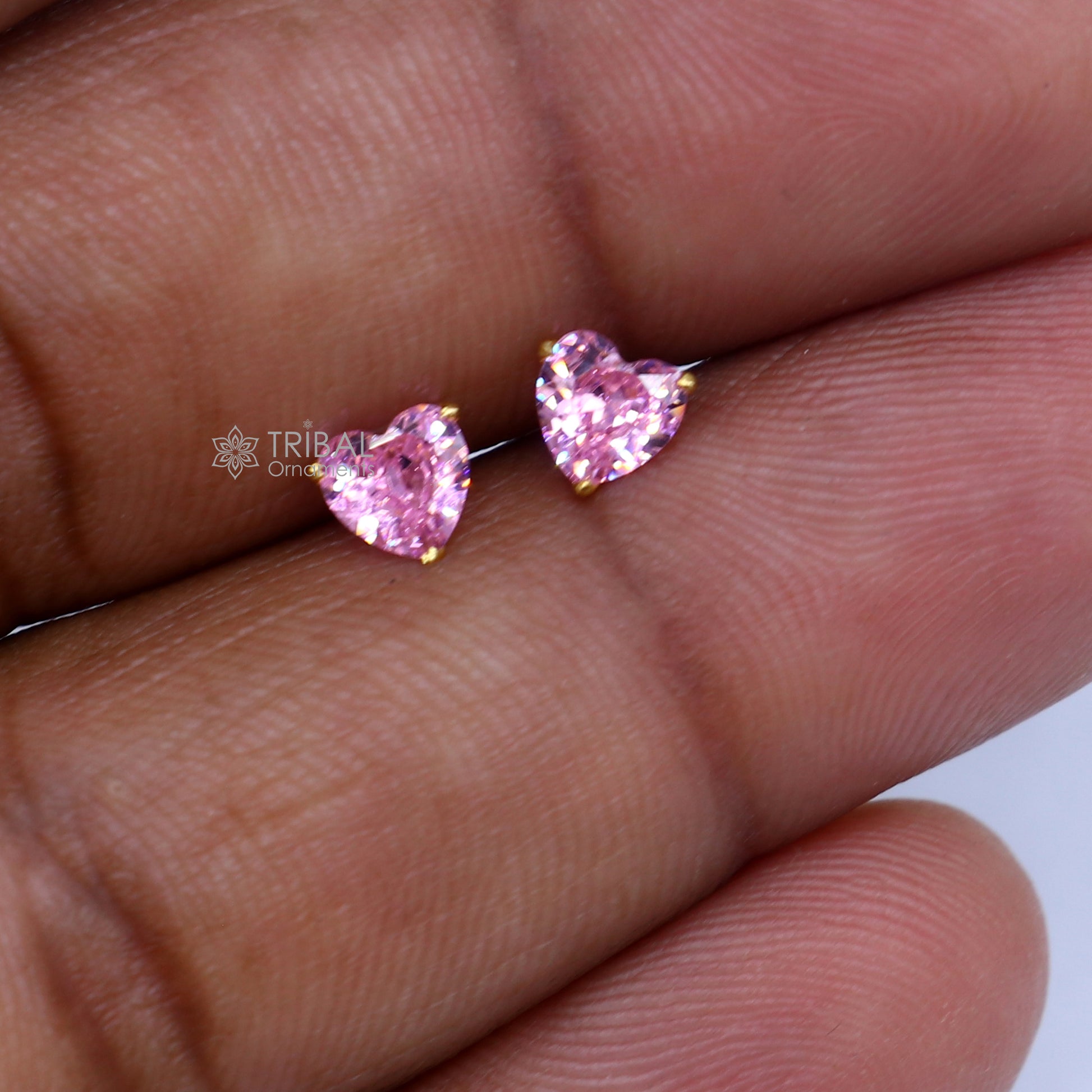 14Kt yellow gold baby pink diamond stud earring for unisex er192 - TRIBAL ORNAMENTS