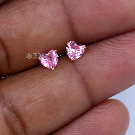 14Kt yellow gold baby pink diamond stud earring for unisex er192 - TRIBAL ORNAMENTS