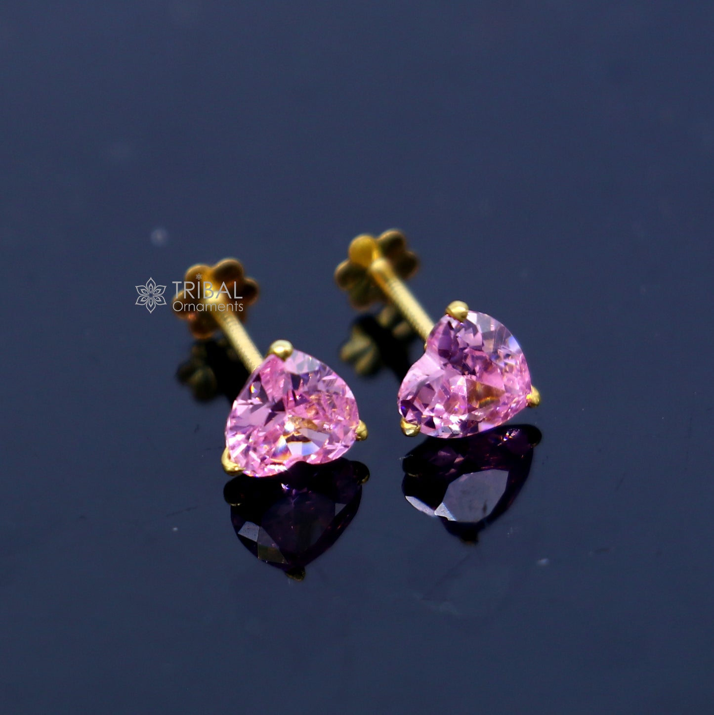 14Kt yellow gold baby pink diamond stud earring for unisex er192 - TRIBAL ORNAMENTS