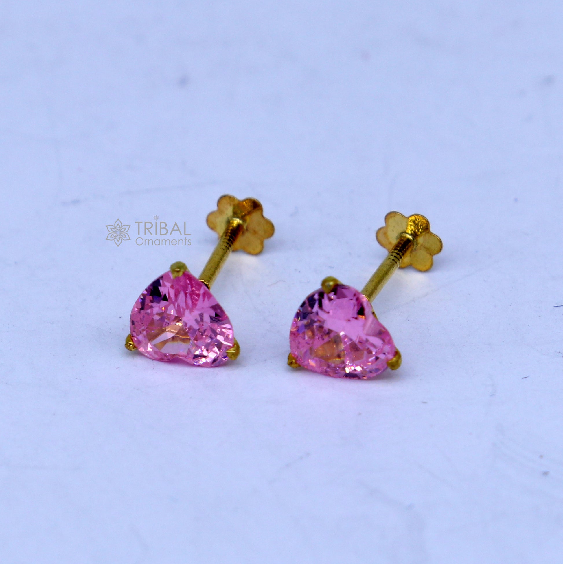 14Kt yellow gold baby pink diamond stud earring for unisex er192 - TRIBAL ORNAMENTS