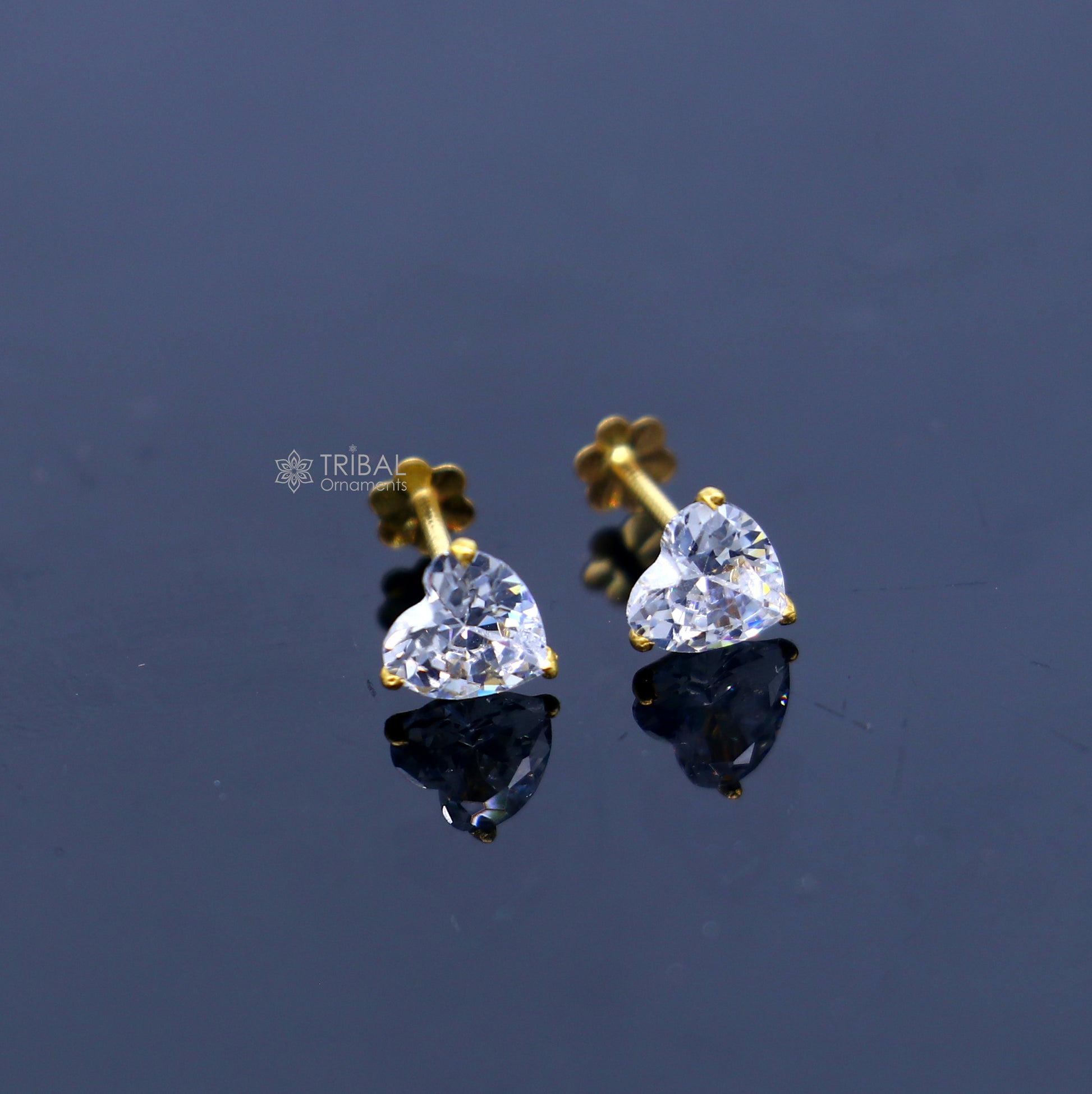 14Kt yellow gold white diamond stud earring for unisex er193 - TRIBAL ORNAMENTS