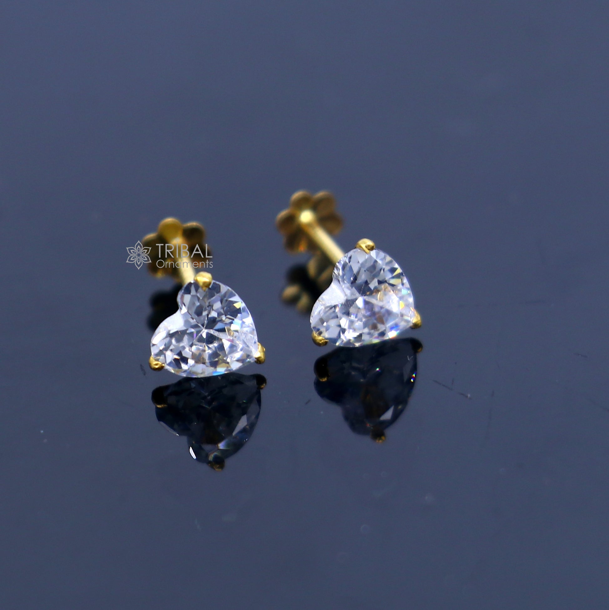 14Kt yellow gold white diamond stud earring for unisex er193 - TRIBAL ORNAMENTS