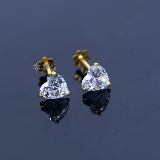 14Kt yellow gold white diamond stud earring for unisex er193 - TRIBAL ORNAMENTS
