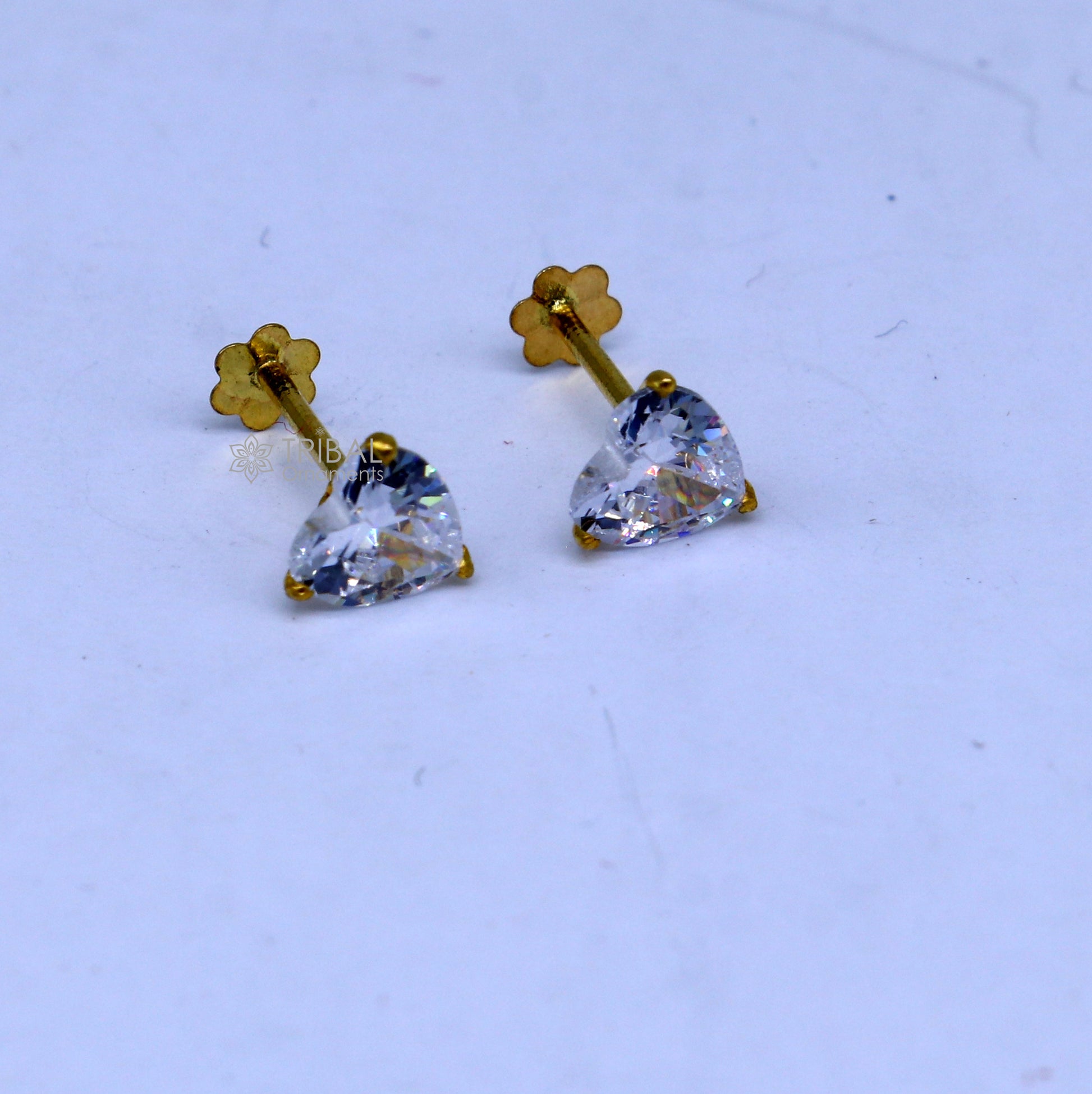14Kt yellow gold white diamond stud earring for unisex er193 - TRIBAL ORNAMENTS