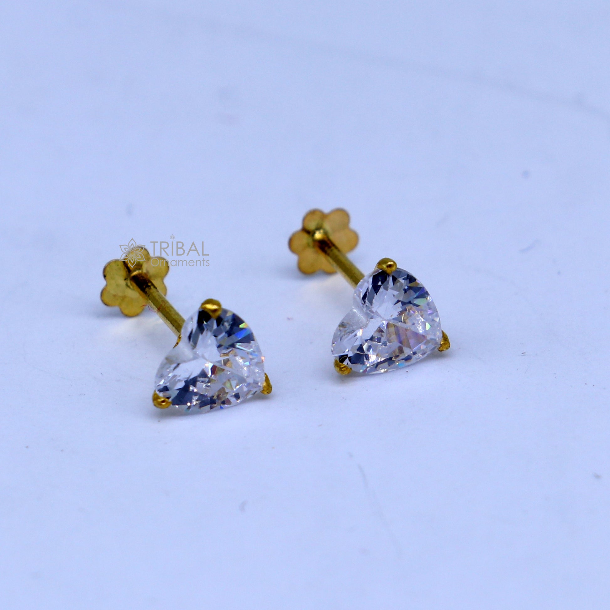 14Kt yellow gold white diamond stud earring for unisex er193 - TRIBAL ORNAMENTS