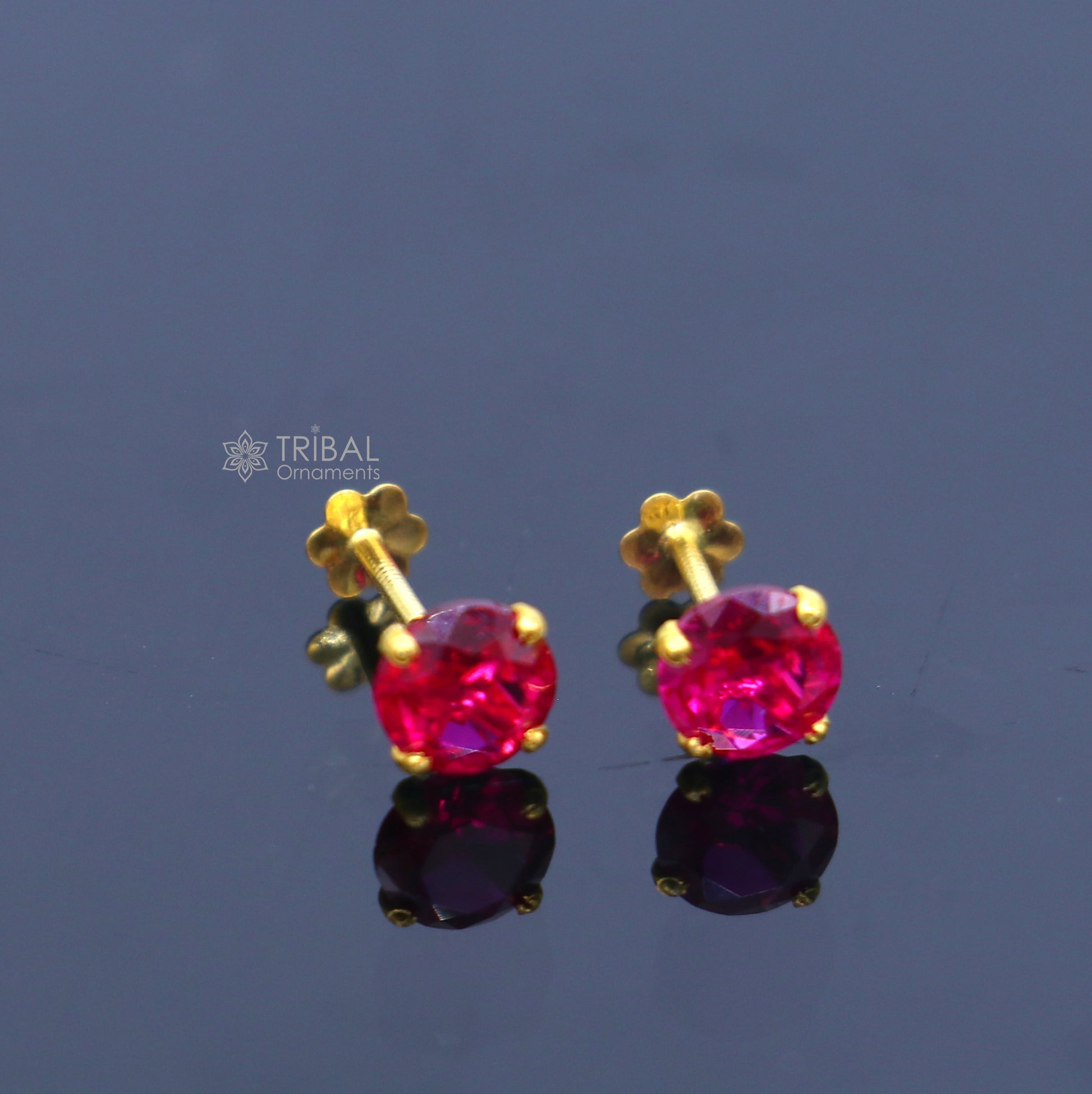 14Kt yellow gold pink diamond stud earring for unisex er195 - TRIBAL ORNAMENTS