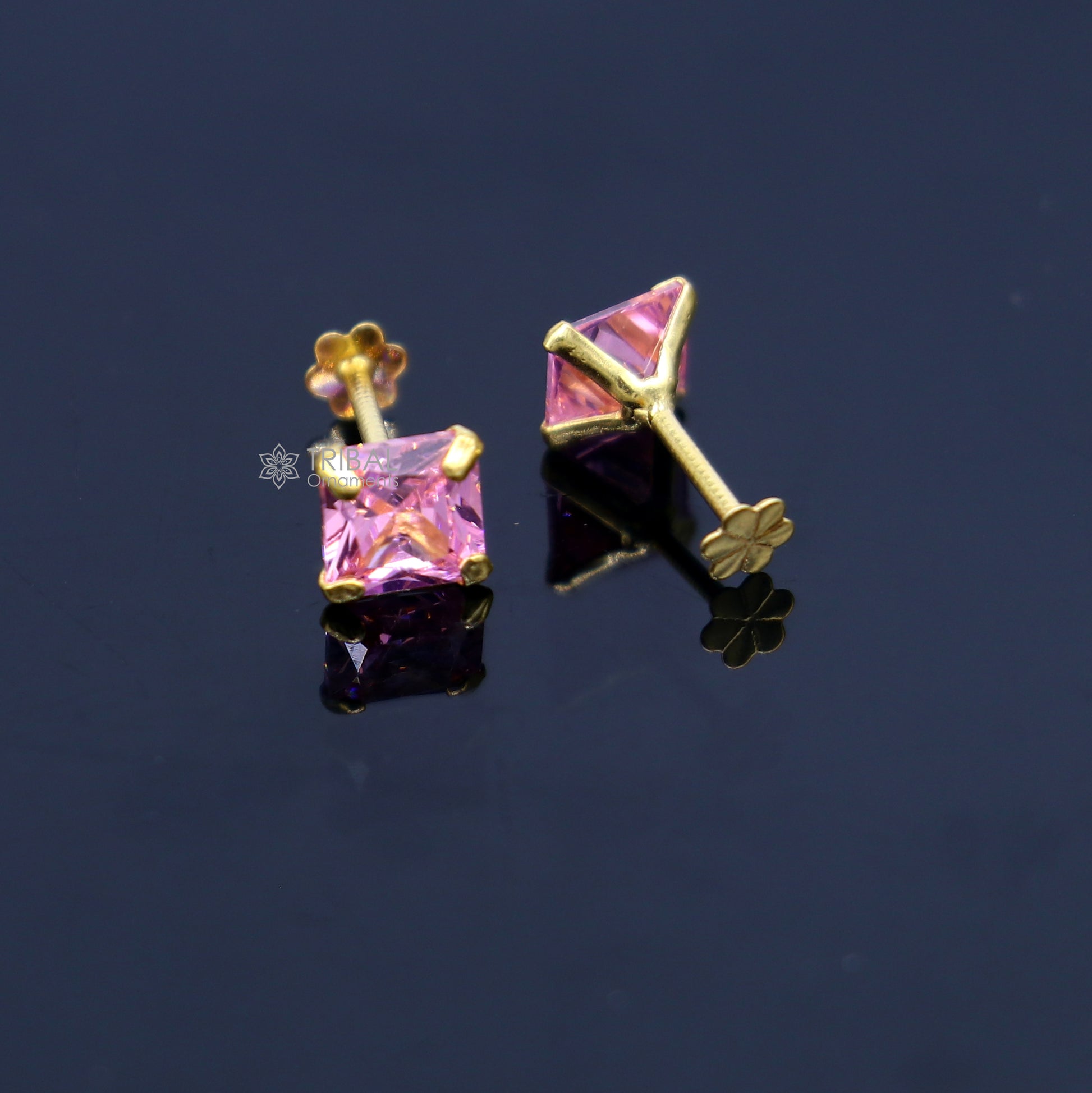 14Kt yellow gold baby pink diamond stud earring for unisex er196 - TRIBAL ORNAMENTS