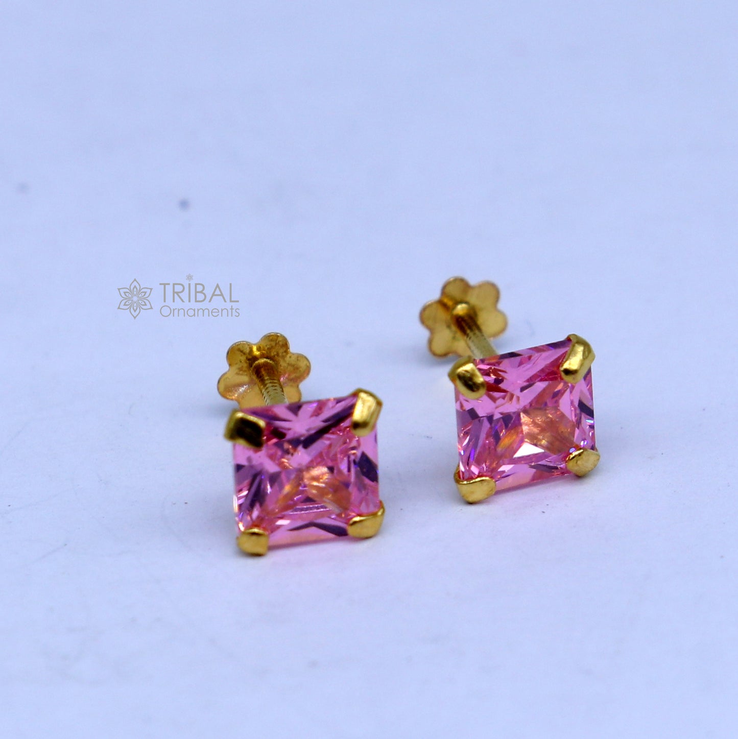 14Kt yellow gold baby pink diamond stud earring for unisex er196 - TRIBAL ORNAMENTS
