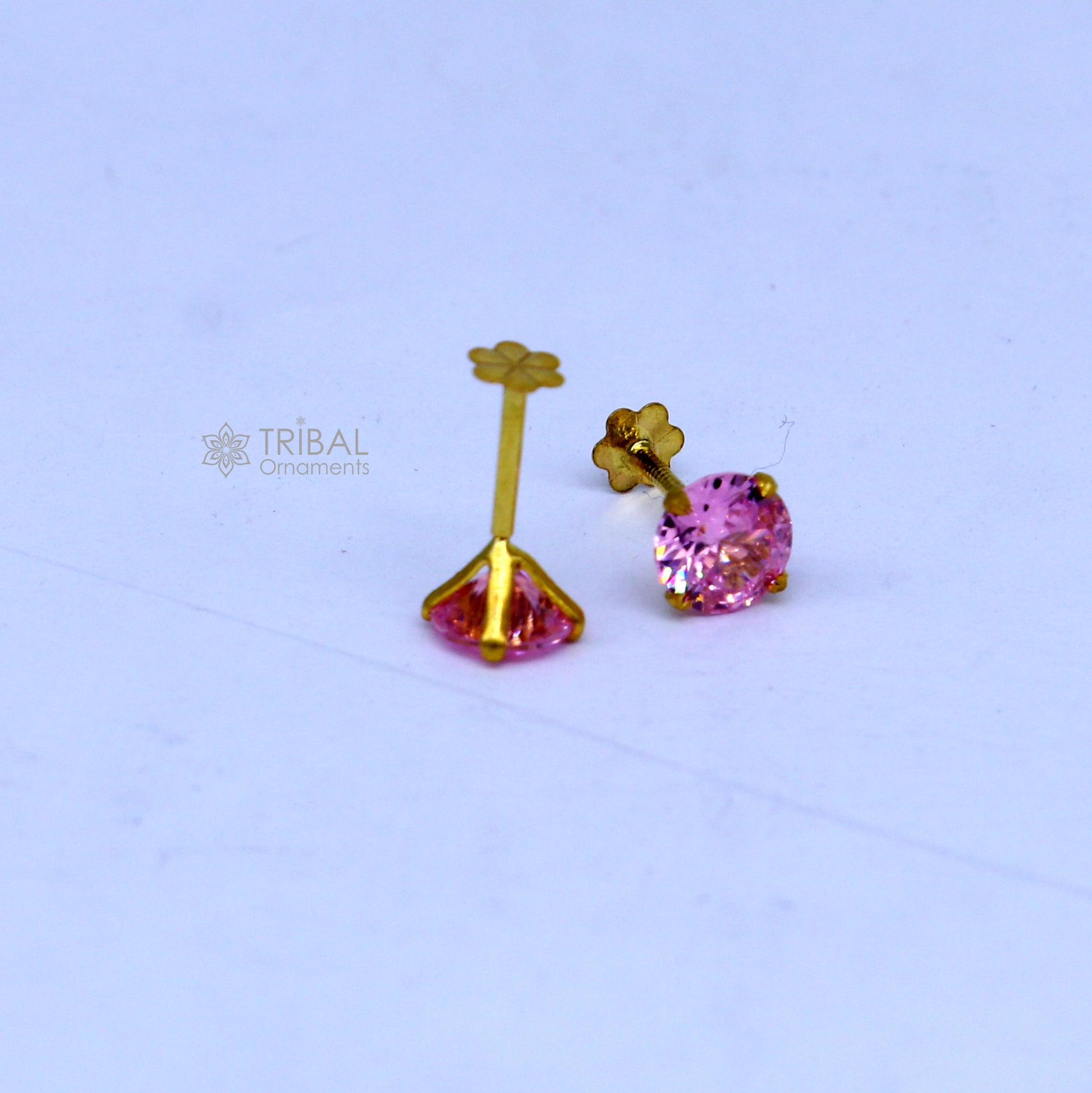 14Kt yellow gold baby pink diamond stud earring for unisex er199 - TRIBAL ORNAMENTS