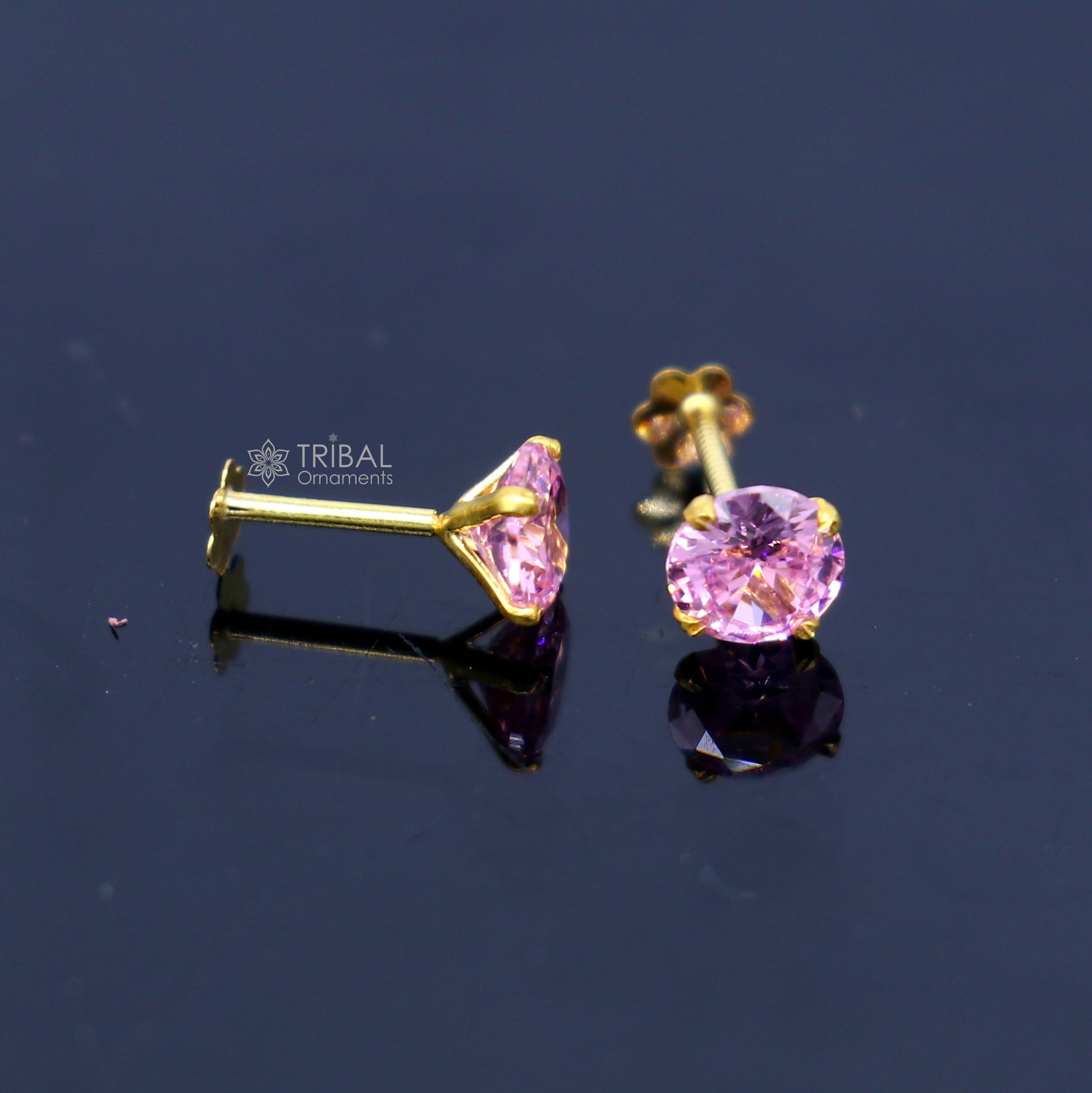14Kt yellow gold baby pink diamond stud earring for unisex er199 - TRIBAL ORNAMENTS