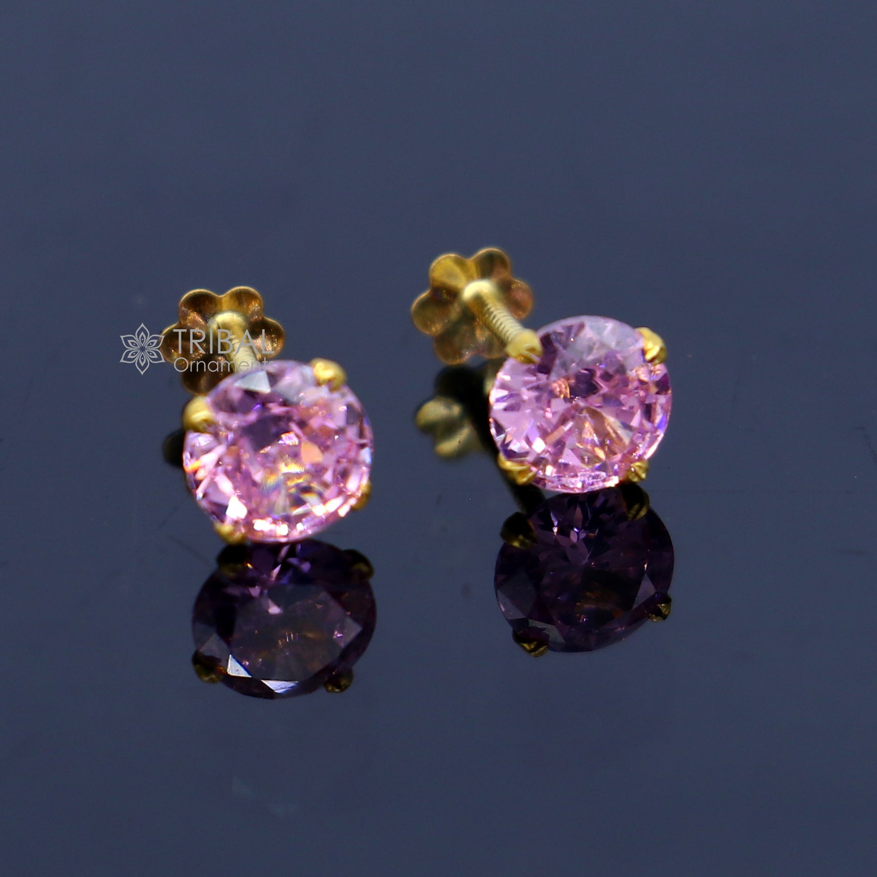 14Kt yellow gold baby pink diamond stud earring for unisex er199 - TRIBAL ORNAMENTS