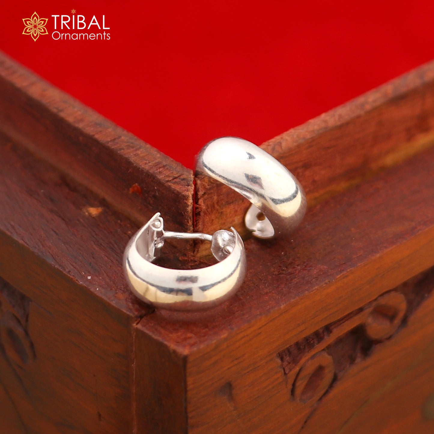 925 sterling silver plain d shape bali hoops earrings, tribal ethnic jewelry er233