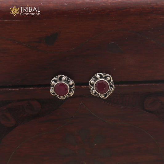 925 sterling silver round shape pink stone stud earring best unisex jewelry er356