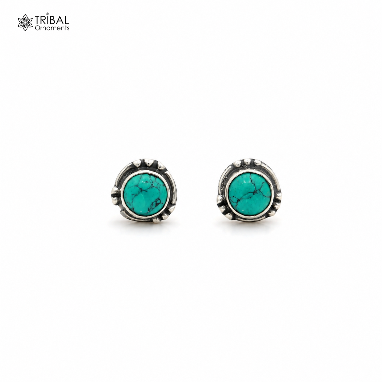 925 sterling silver round shape turquoise stone stud earring best unisex jewelry er353