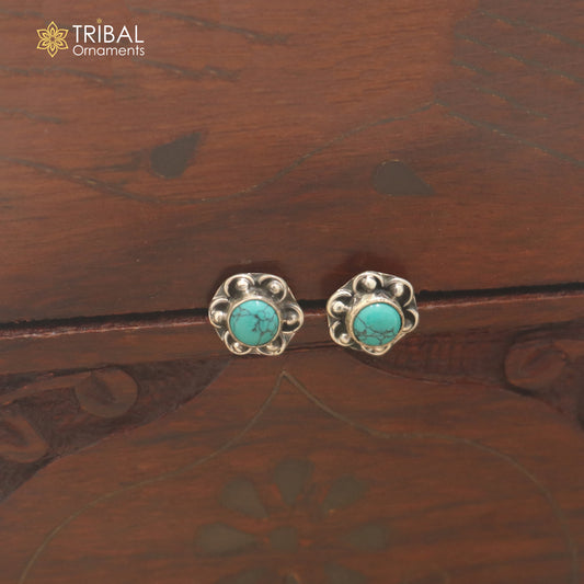 925 sterling silver round shape turquoise stone stud earring best unisex jewelry er357