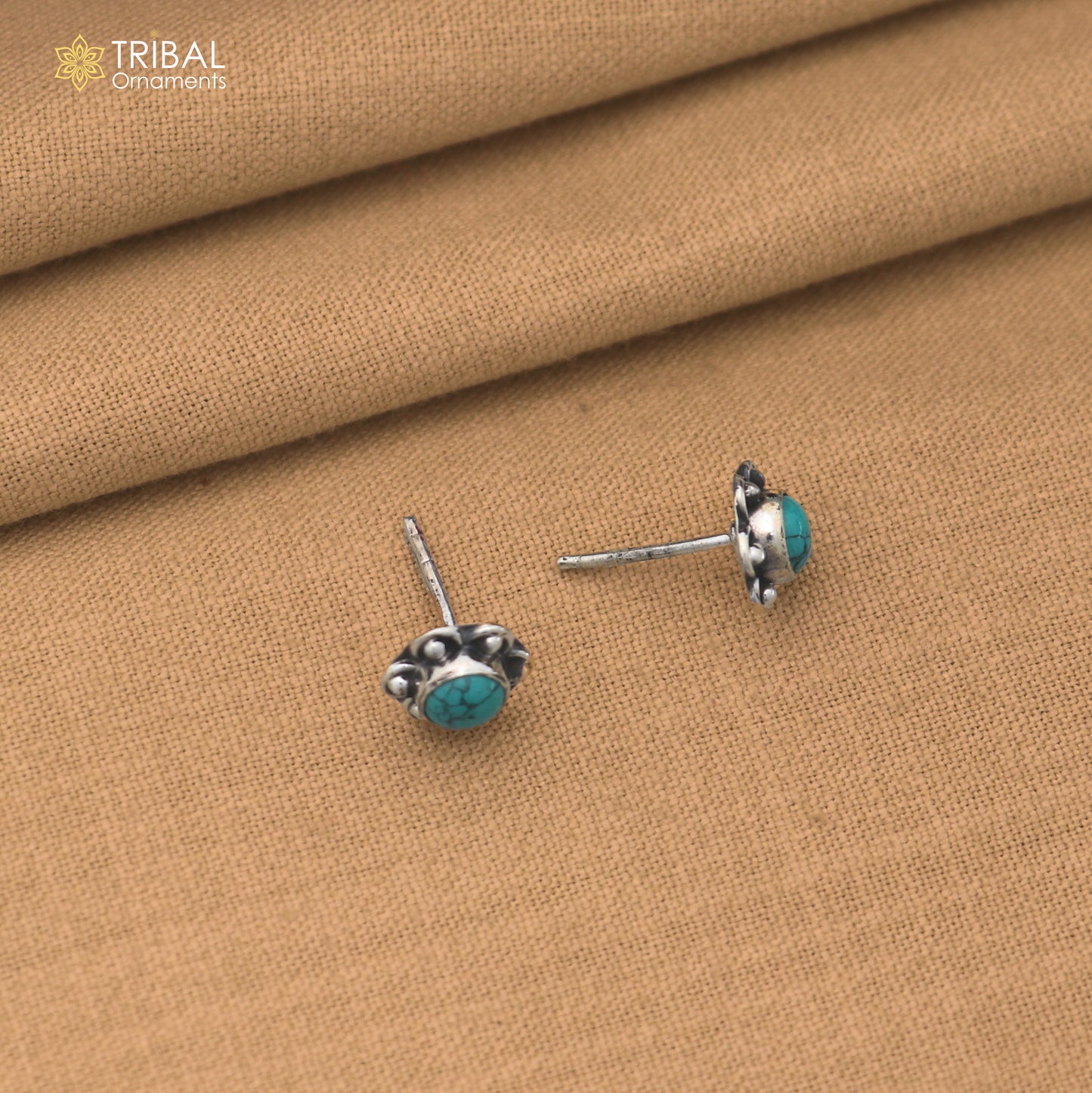 925 sterling silver round shape turquoise stone stud earring best unisex jewelry er357