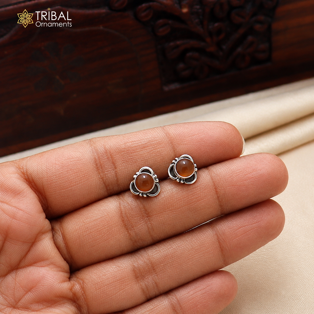 925 sterling silver round shape brown stone stud earring best unisex jewelry er358