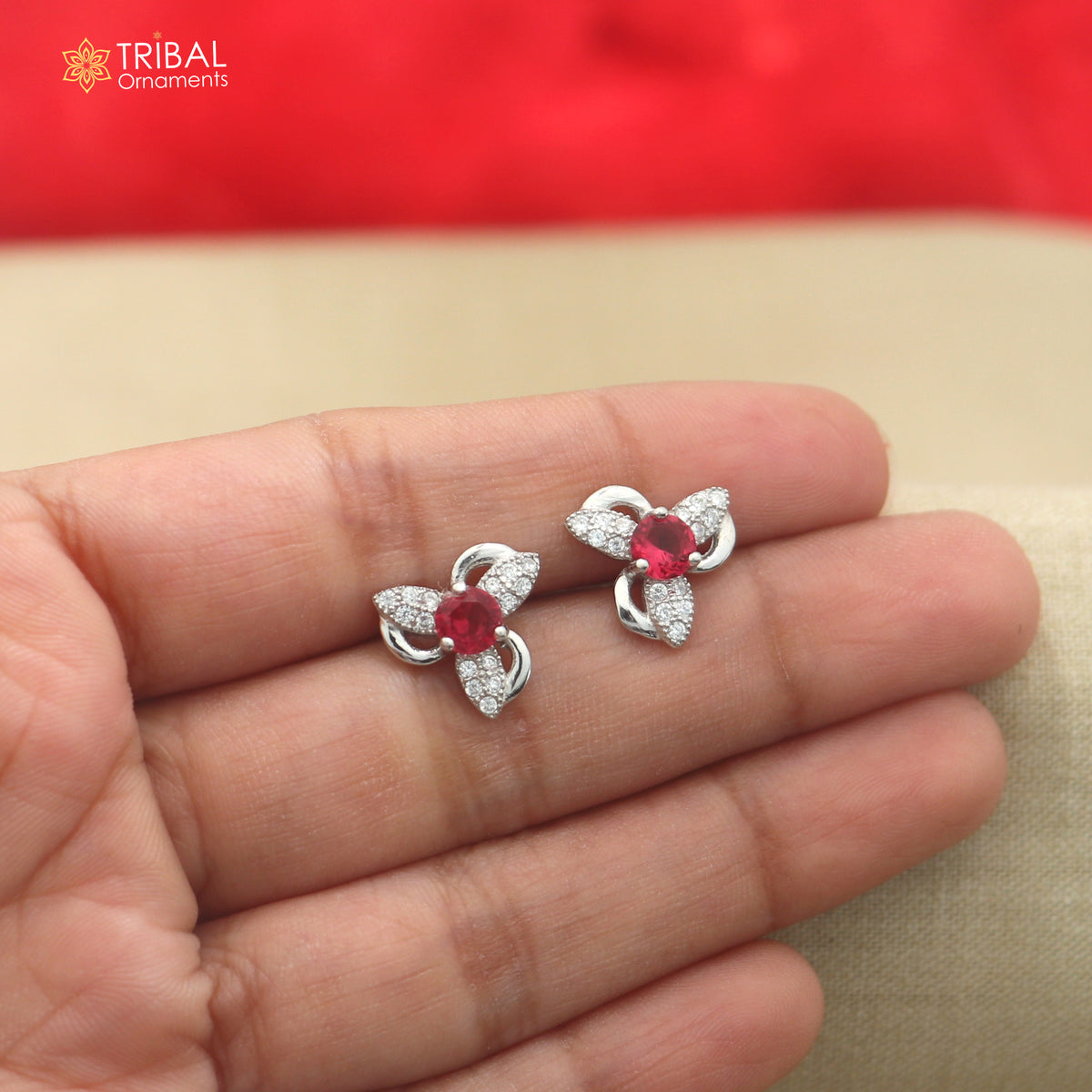 925 sterling silver flower design cz stone stud earring jewelry er369