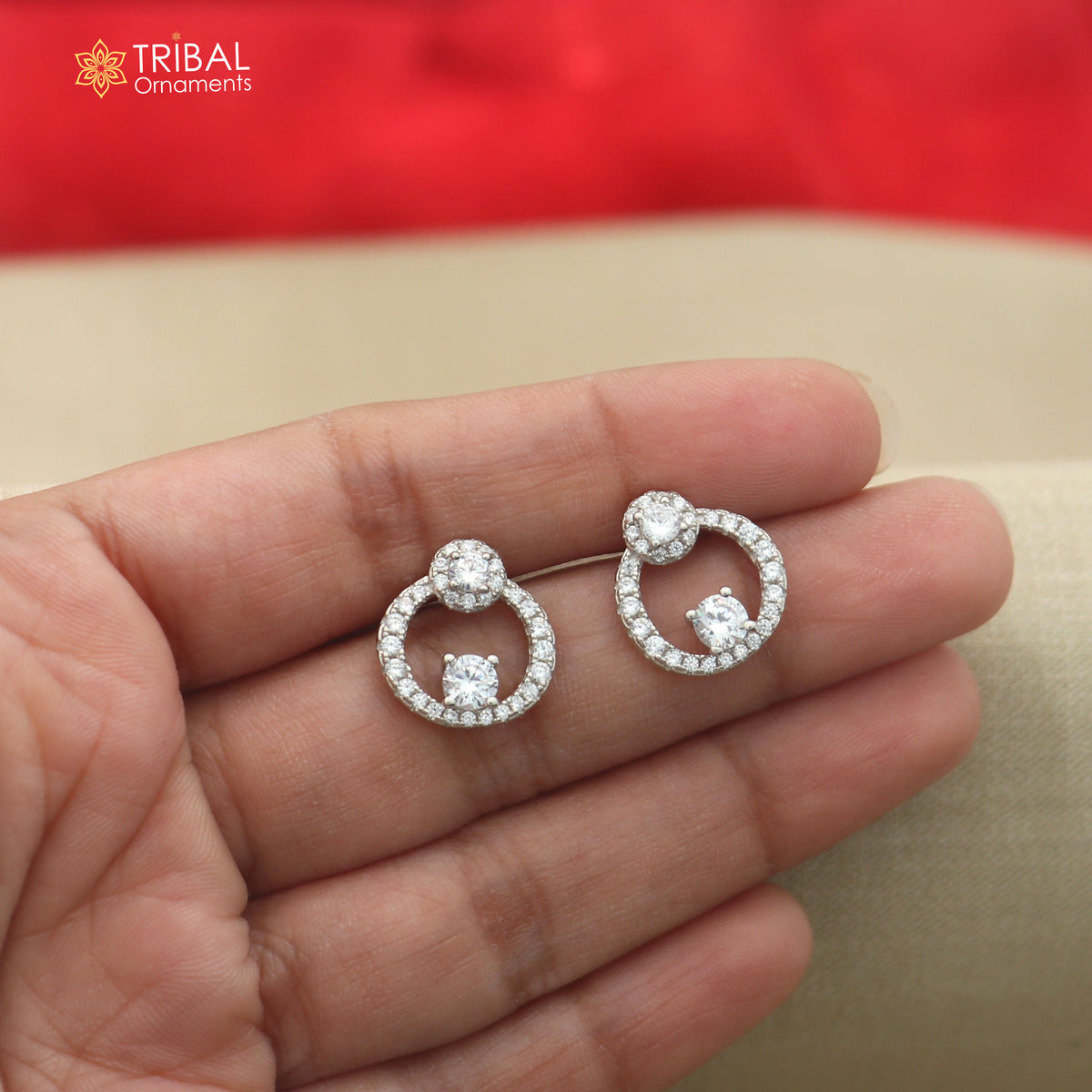 925 sterling silver round shape cz stone stud earring jewelry er371