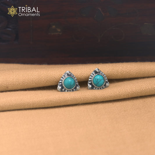 925 sterling silver round shape turquoise stone stud earring best unisex jewelry er386