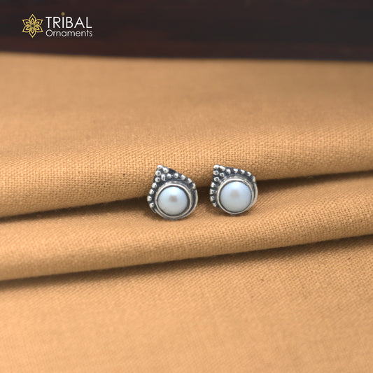 925 sterling silver round shape pearl stone stud earring best unisex jewelry er388