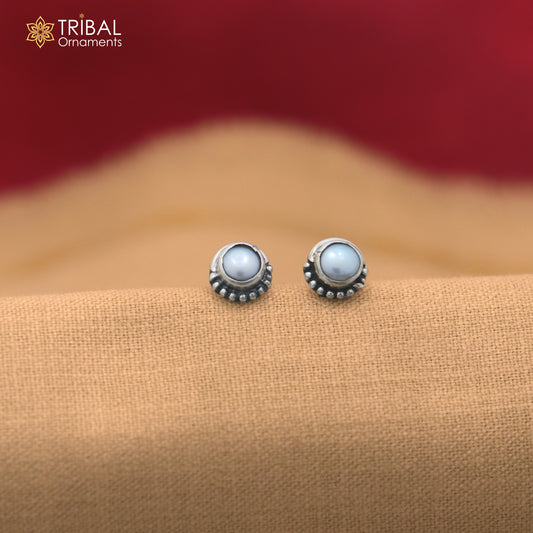 925 sterling silver round shape pearl stone stud earring best unisex jewelry er392