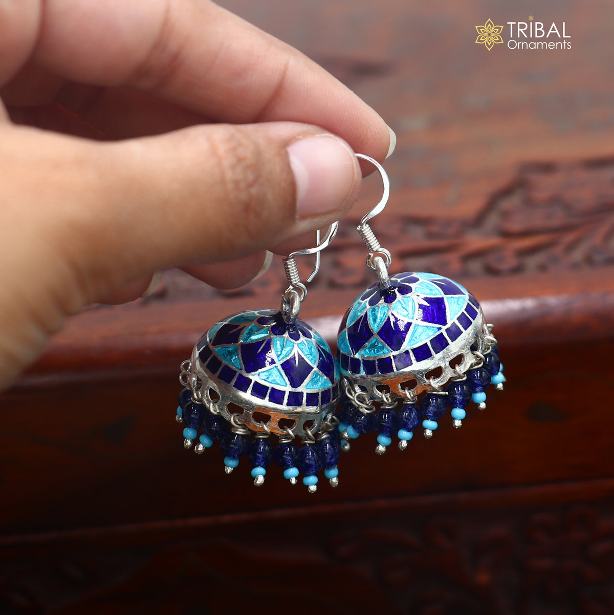 925 sterling silver stylish minakari design jumka earring er442