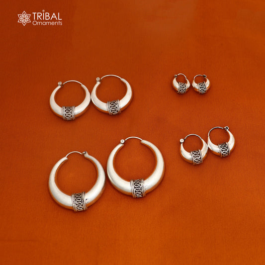 Shiny 925 sterling silver unisex hoop earring with a plain design, perfect for versatile jewelry styles.