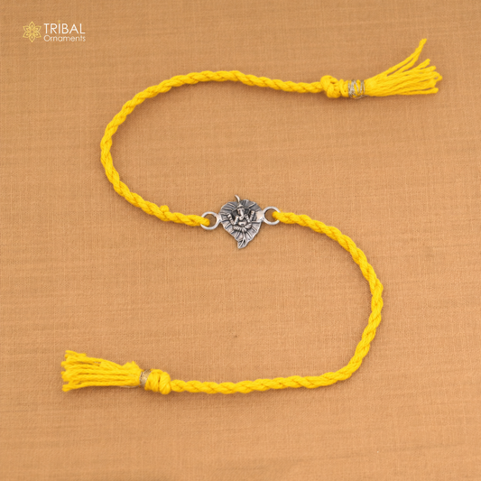 925 sterling silver god Ganesha design bracelet with yellow thread rakhi rk164