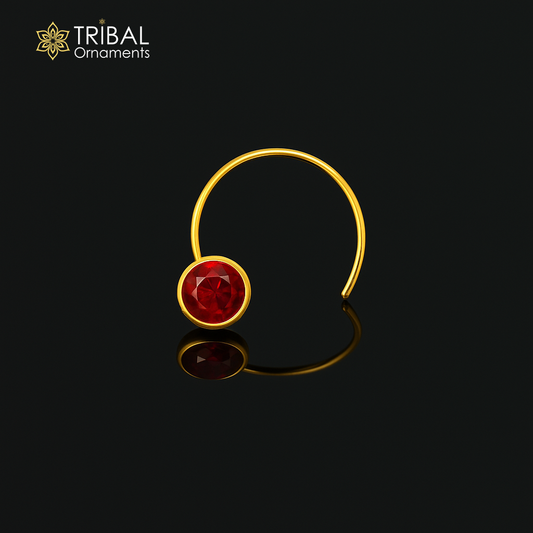 18kt yellow gold handmade CZ stone color nose pin with U band, gorgeous color stone 4 mm tiny nose pin, nose plug, best gift for girls gnp35