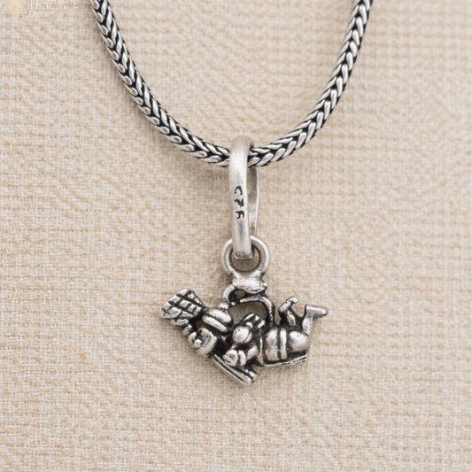 925 sterling silver Hanuman Ji pendant with chain, tribal jewelry featuring detailed flying Hanuman design.
