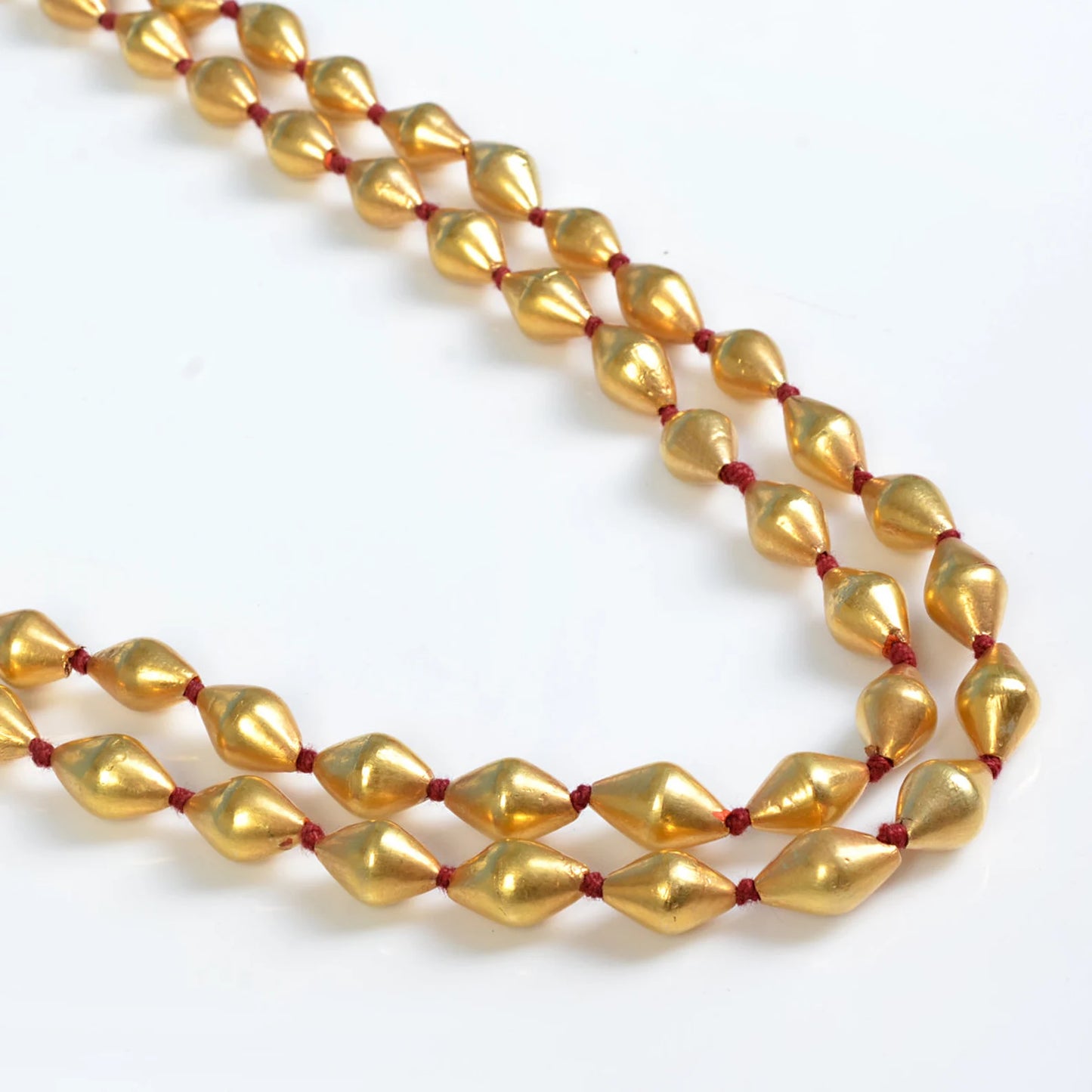 925 sterling silver Gold polished dholki beaded necklace, two strands mala tribal jewelry set720