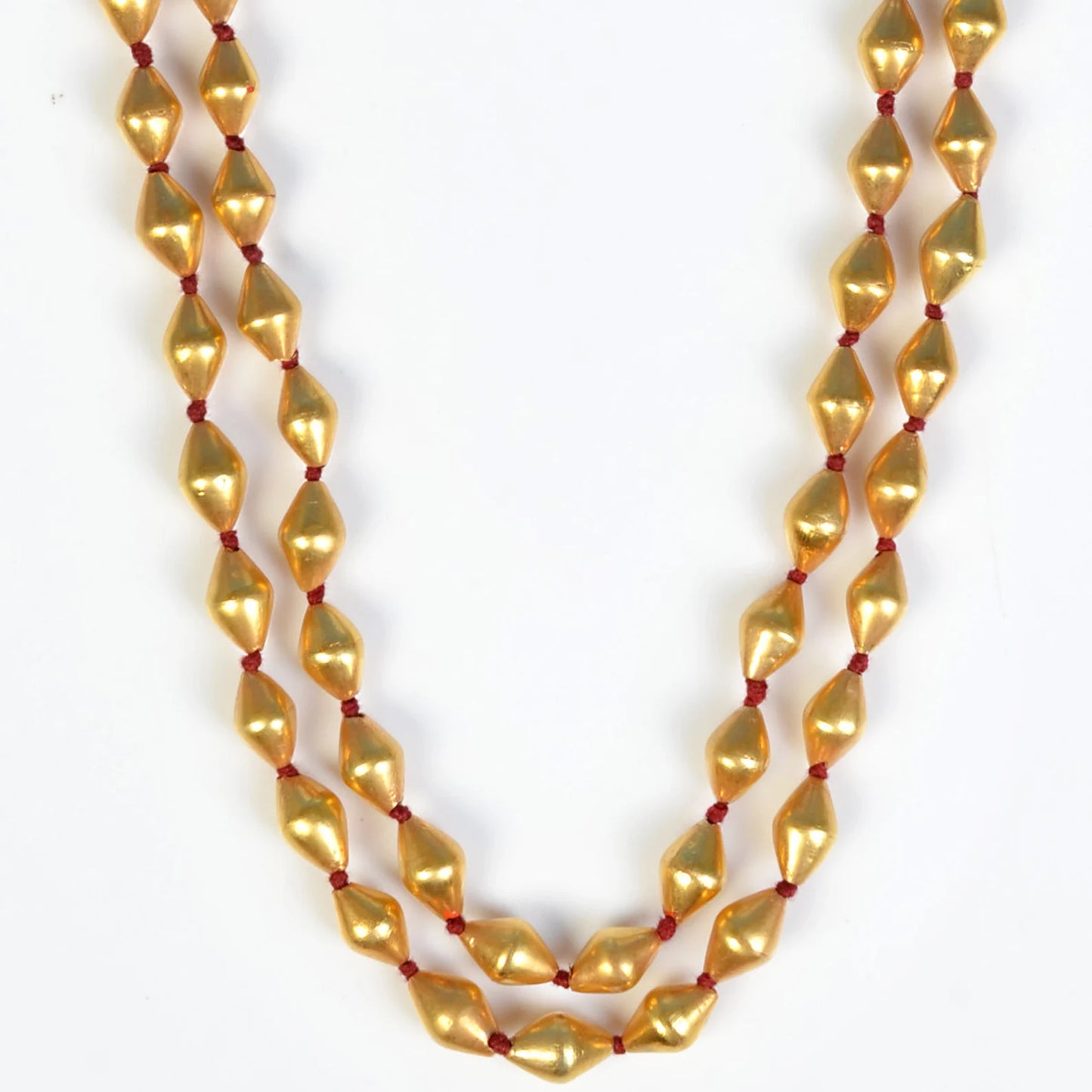 925 sterling silver Gold polished dholki beaded necklace, two strands mala tribal jewelry set720