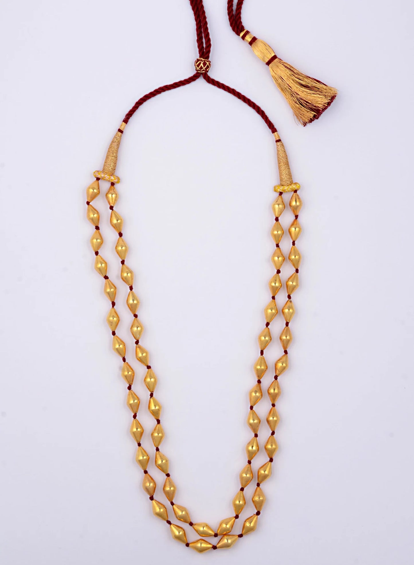 925 sterling silver Gold polished dholki beaded necklace, two strands mala tribal jewelry set720