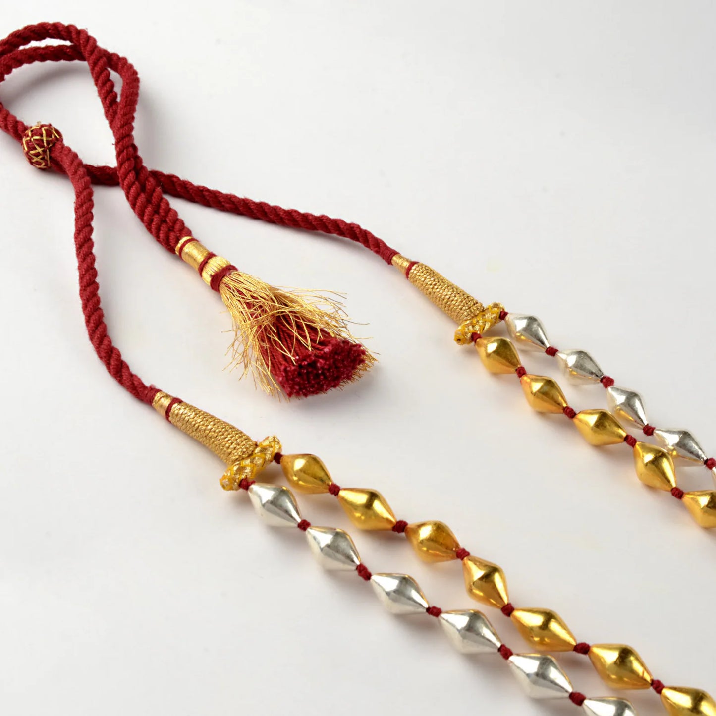 925 sterling silver Gold polished dholki beaded necklace, two strands Dholki mala tribal ethnic jewelry set721