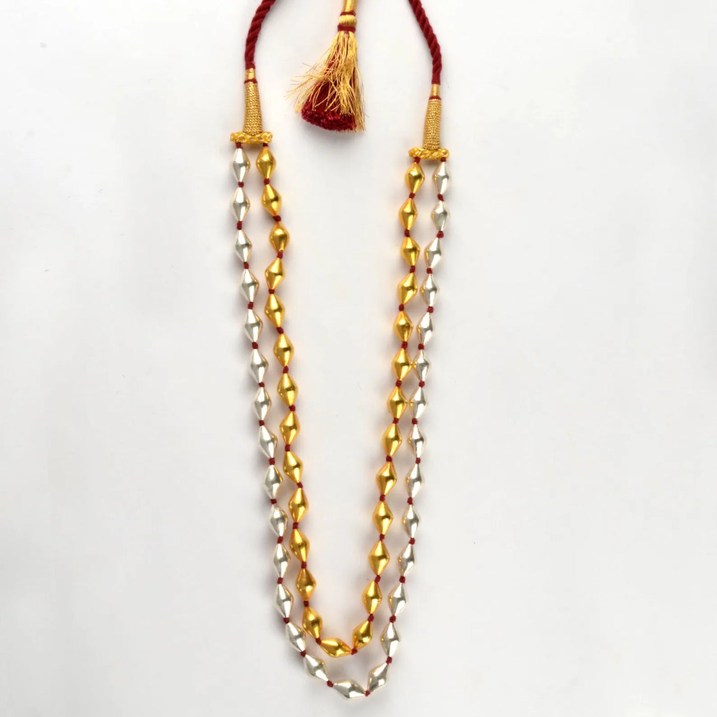 925 sterling silver Gold polished dholki beaded necklace, two strands Dholki mala tribal ethnic jewelry set721