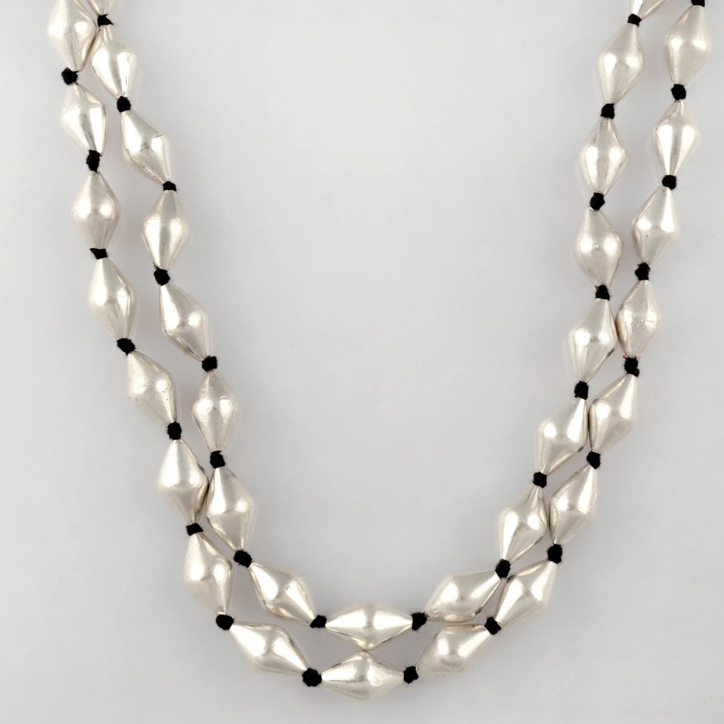 925 sterling silver dholki beaded necklace, two strands mala tribal jewelry set723
