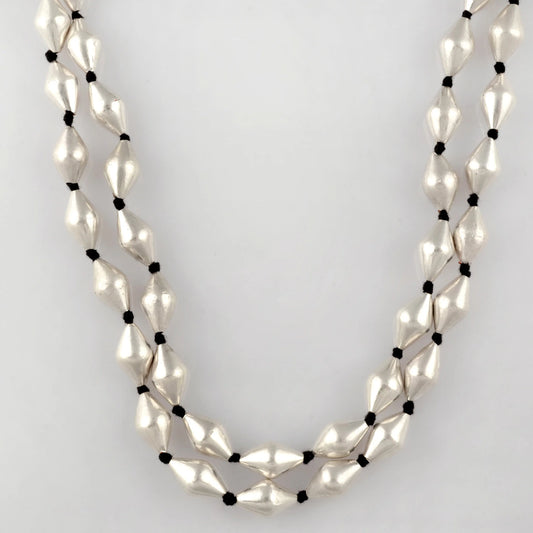 925 sterling silver dholki beaded necklace, two strands mala tribal jewelry set723
