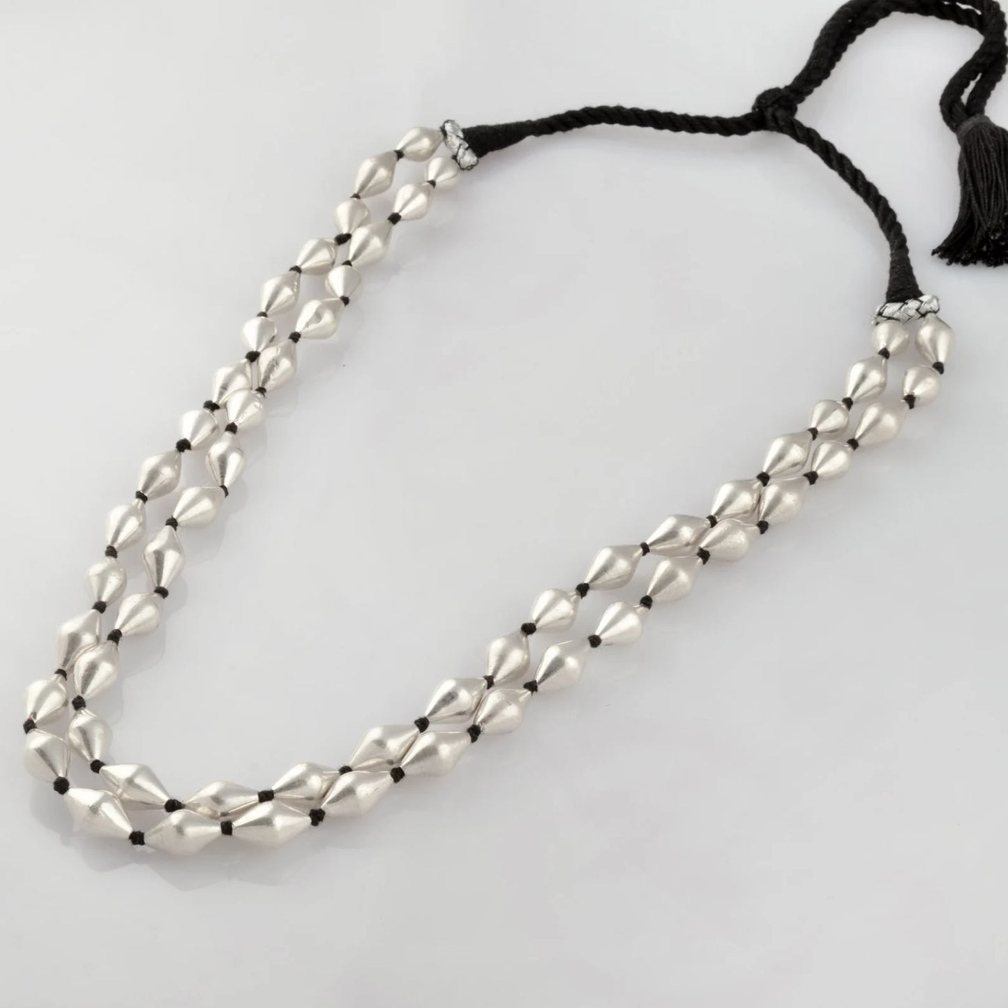 925 sterling silver dholki beaded necklace, two strands mala tribal jewelry set723
