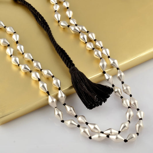 925 sterling silver dholki beaded necklace, two strands mala tribal jewelry set723