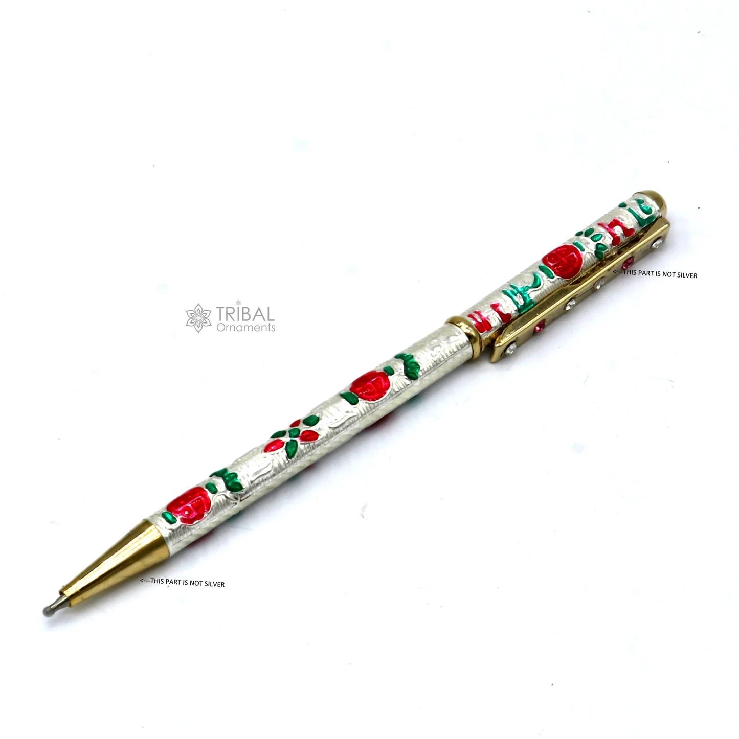 925 Sterling silver handmade unique peacock design writing ball pen, best silver gifting article from india art774