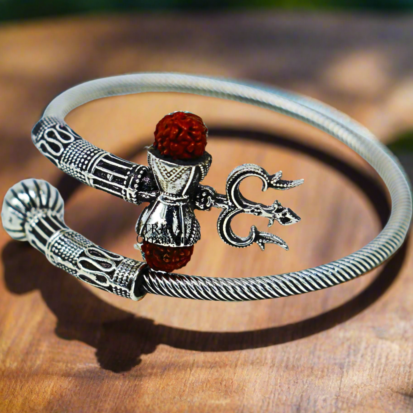 925 sterling silver Lord shiva trident trishool kada bangle bracelet with fabulous natural rudraksha antique jewelry nsk485 - TRIBAL ORNAMENTS